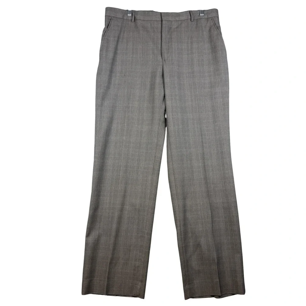Banana Republic Dress Pants Mens 35x32 Gray Wool Modern‎ Fit Plaid Trousers